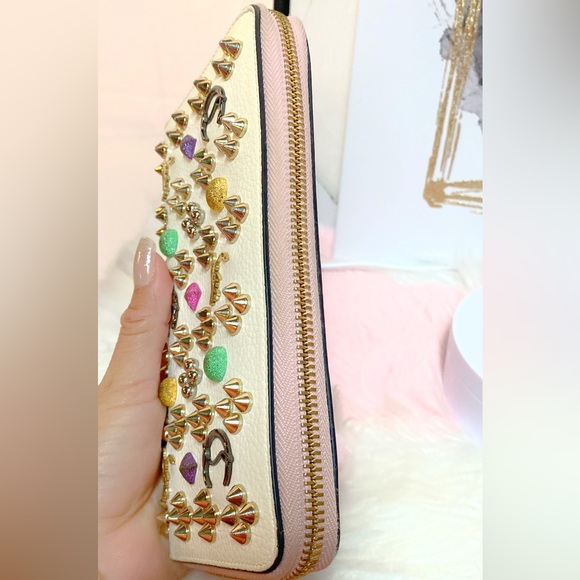Christian Louboutin White and Gold Studded Wallet - Picture 9 of 16